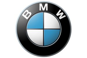 Logo BMW, círculo dividido em quadrantes azul e branco com anel preto e a sigla BMW, identidade visual clássica automotiva